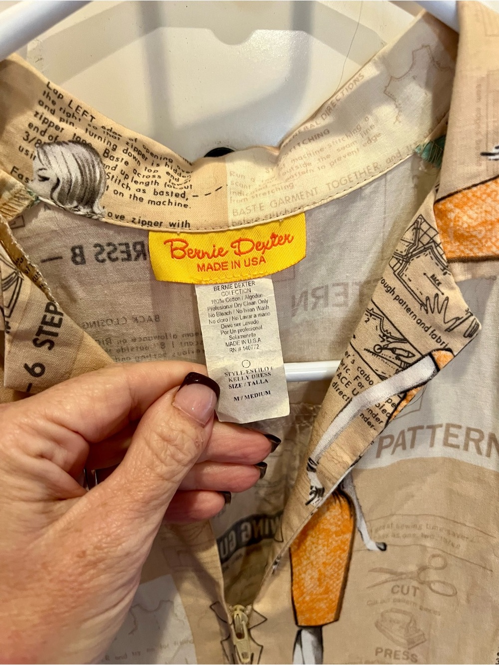 Bernie Dexter Beige and Orange Sewing Print Shirt Dress